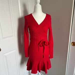 Lulu's Vibrant Red Long Sleeve Dress